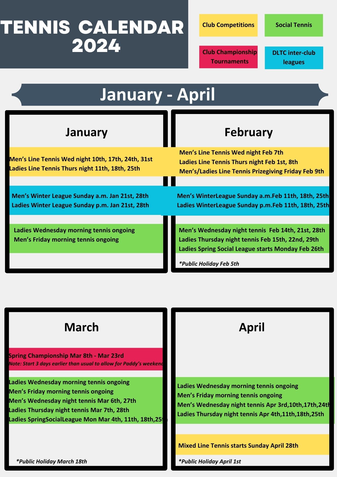 Tennis Calendar 2024 cltc.ie