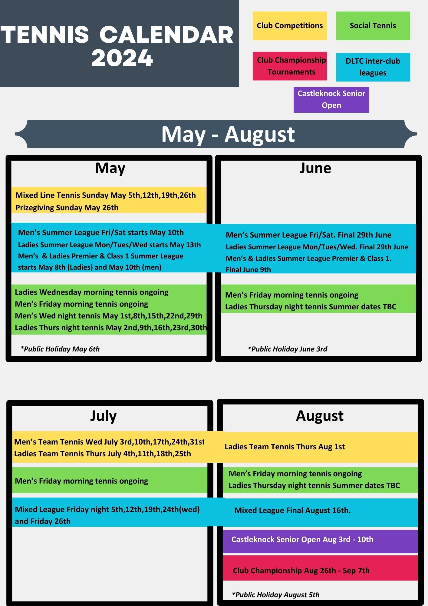 Tennis Calendar 2024 cltc.ie